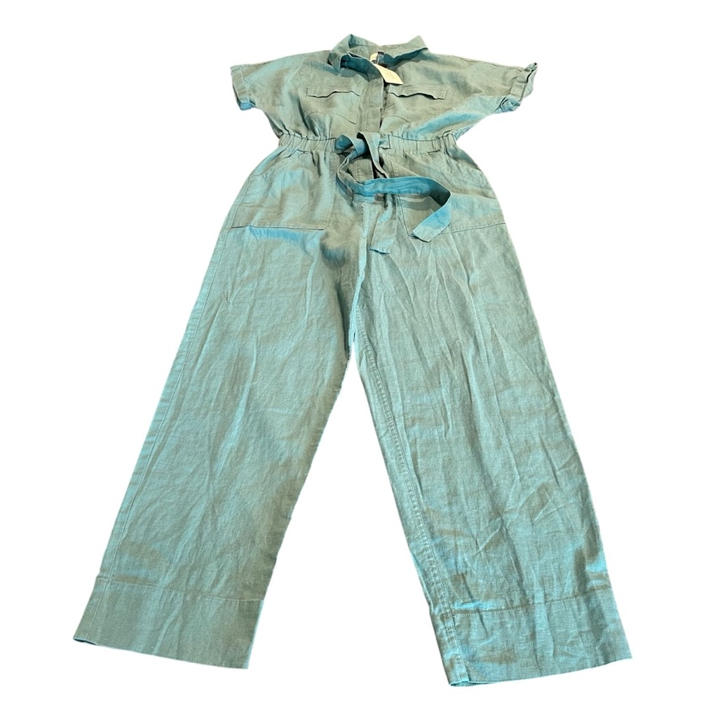 NWT Universal Thread Green Linen Blend Short Sleeve Jumpsuit Size 6